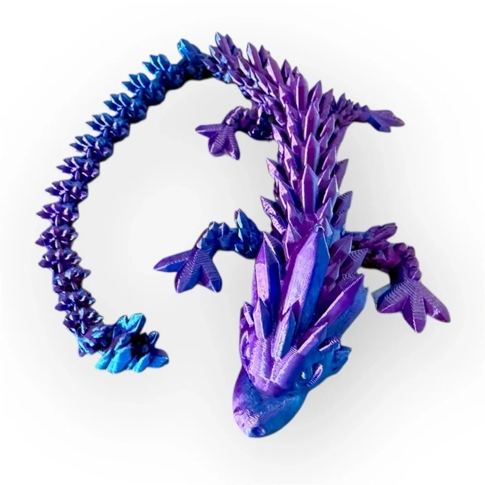 Purple and Blue Crystal Dragon Sculpture 3D printed